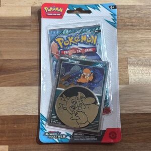 Pokemon Booster Pack with Blue and Red Accents, Scraggy Promo Card and Gold Coin